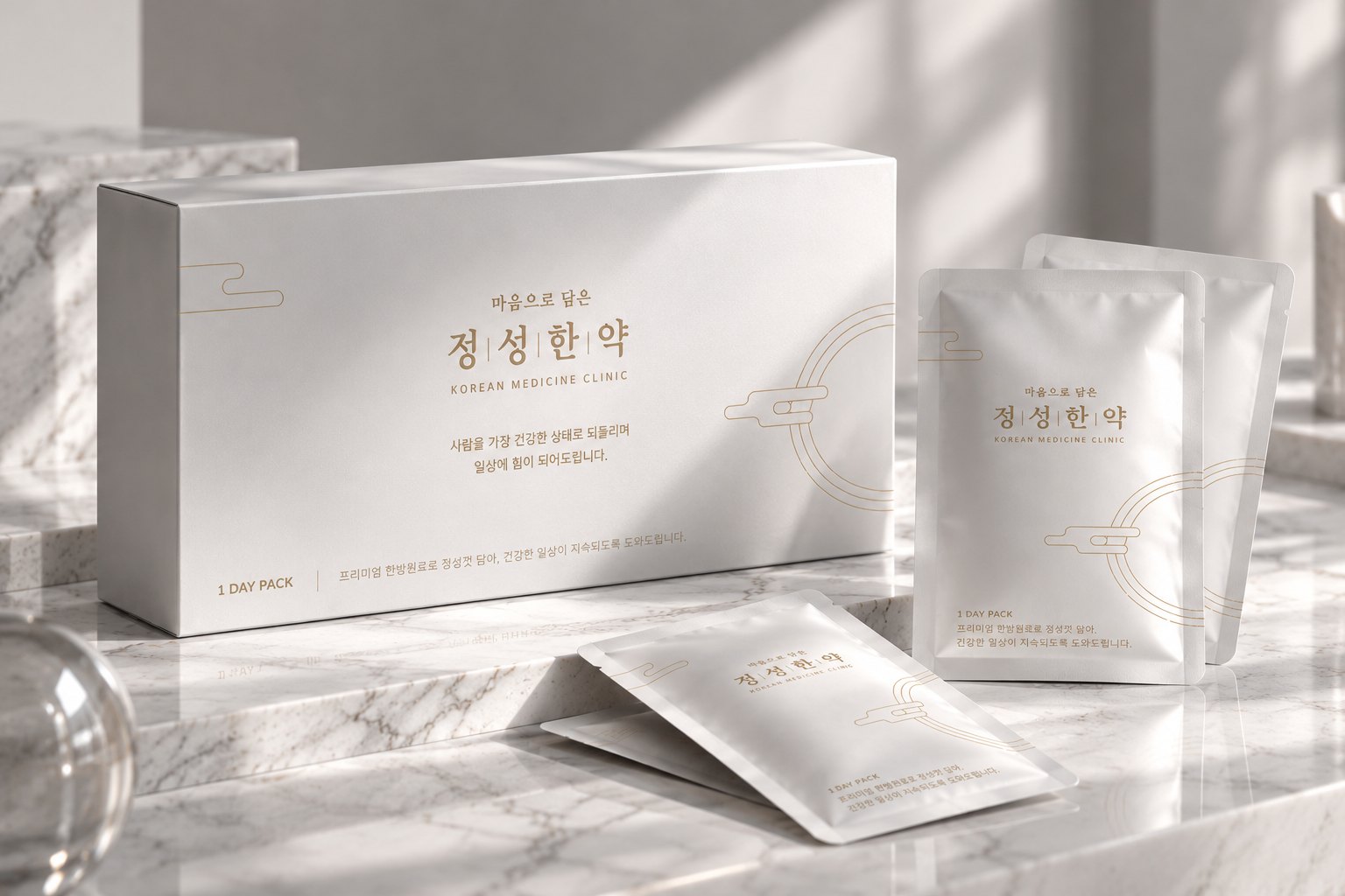아크로 맞춤탕약 상자와 탕약 파우치