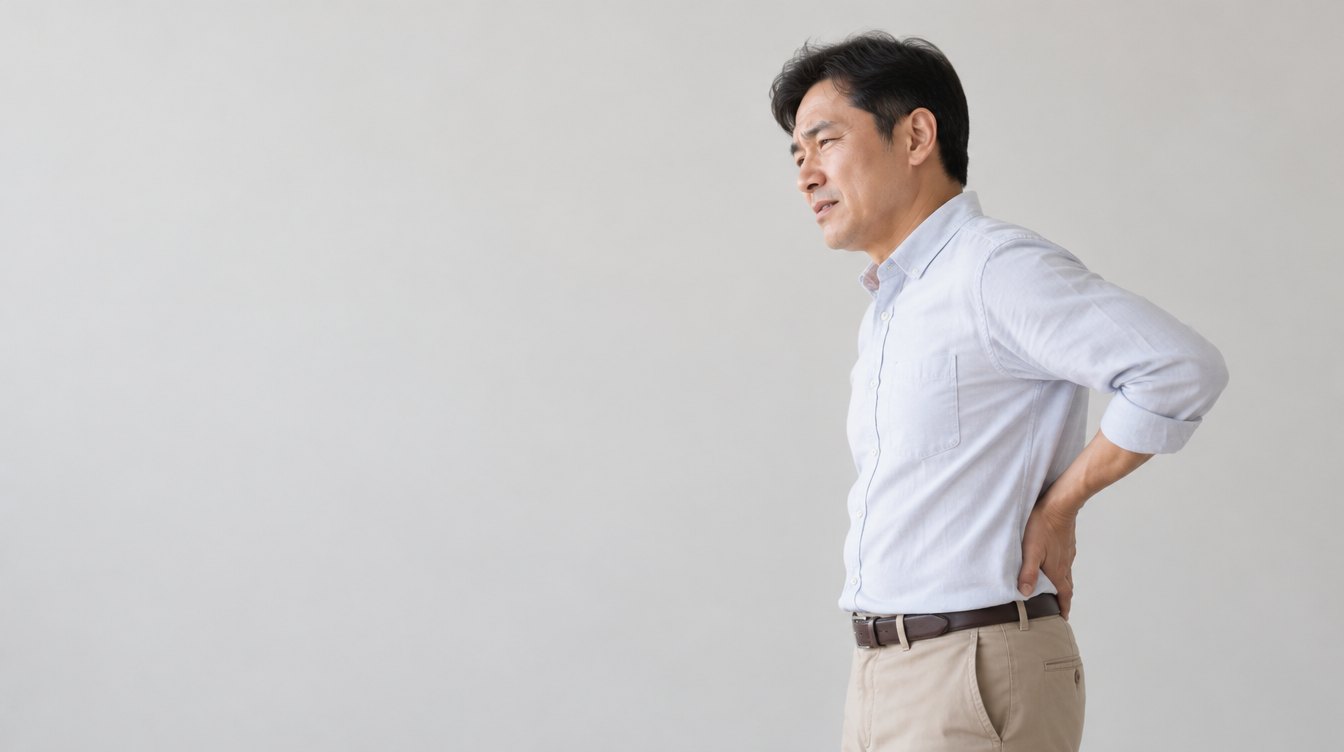 手扶腰部站立的男性